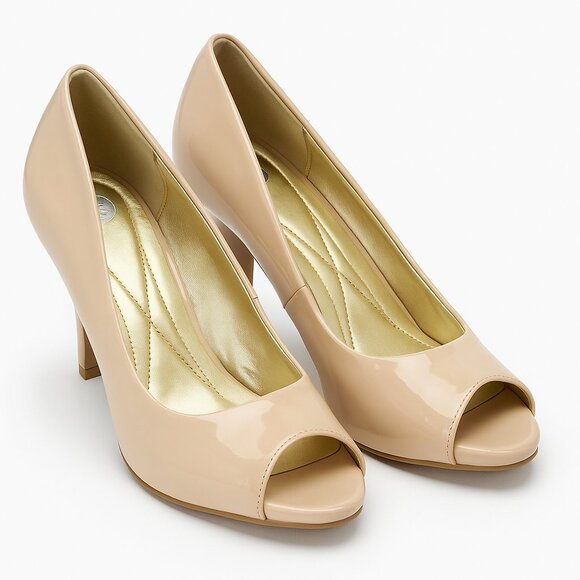 Comfort Plus by Predictions Harlow Nude Patent Peep-Toe Heels | Size 8M - Picture 1 of 11